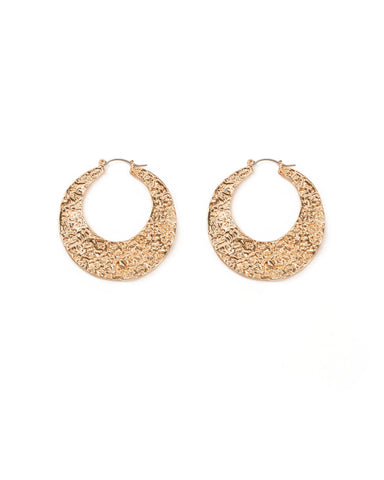Gold Tone Organic Textured Hoop Earrings