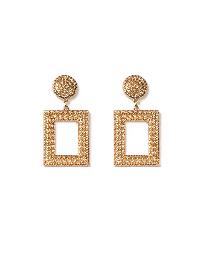 Gold Tone Textured Rectangle Drop Earrings