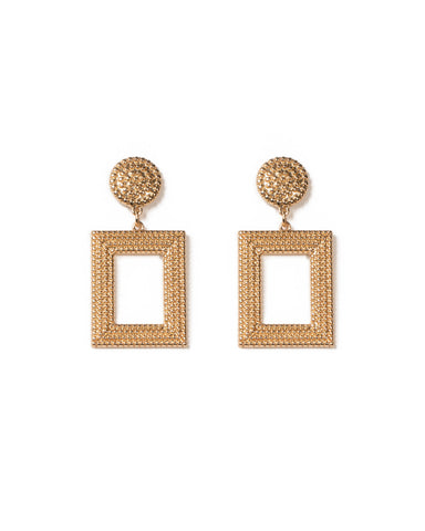 Gold Tone Textured Rectangle Drop Earrings