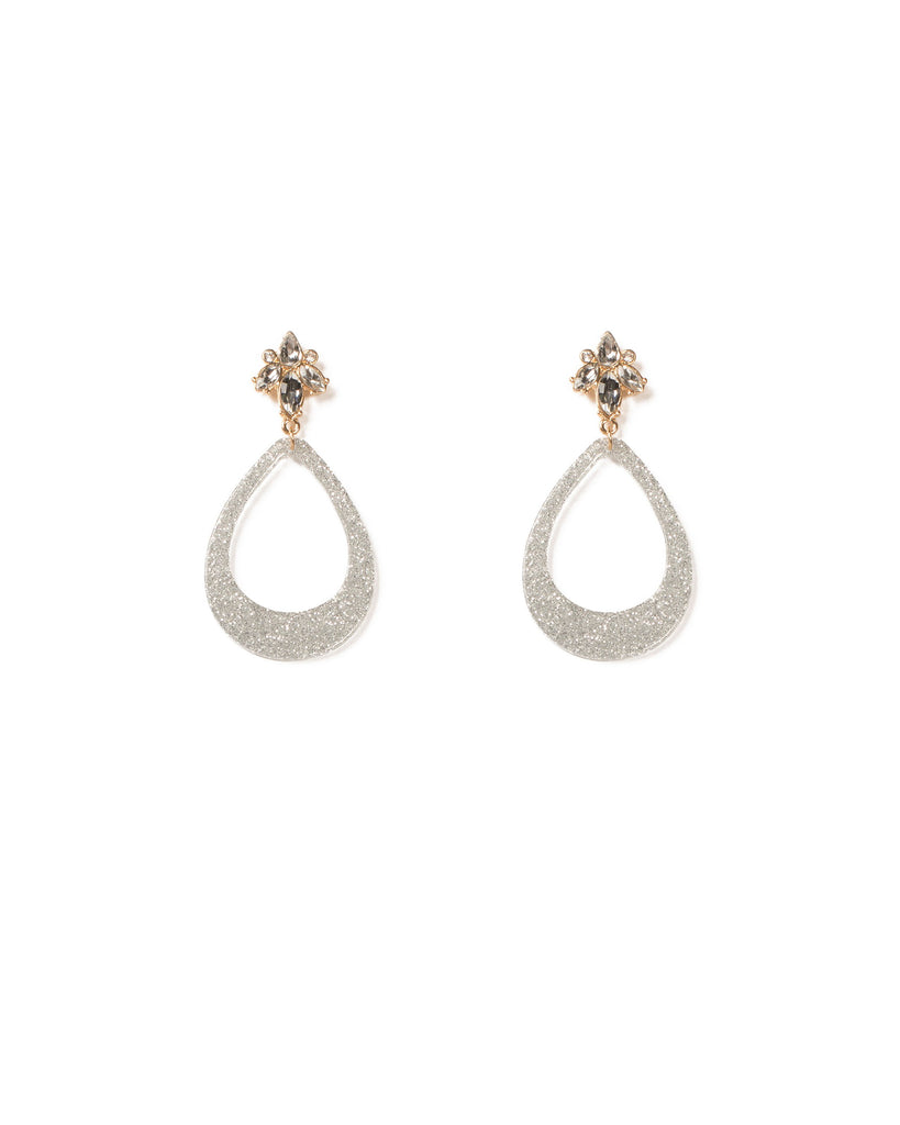 Glitter Gold Tone Glitter Tear Drop Crystal Earrings