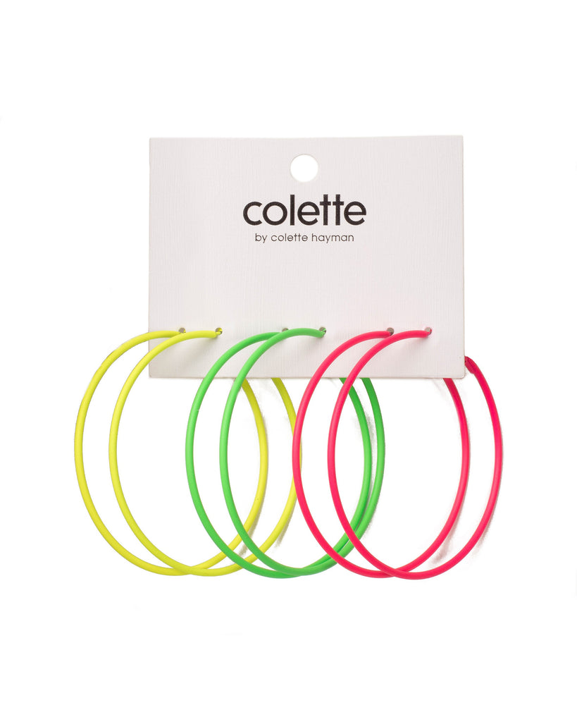 Multi Colour Silver Tone Neon Hoop Statement Earrings