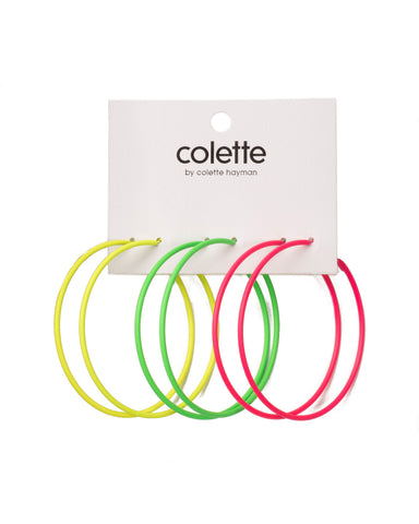 Multi Colour Silver Tone Neon Hoop Statement Earrings