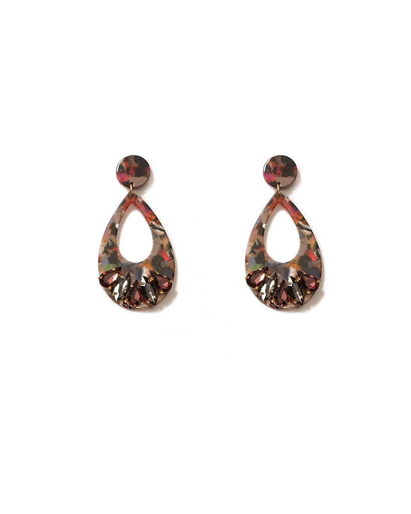 Multi Colour Gold Tone Acrylic Crystal Teardrop Earrings