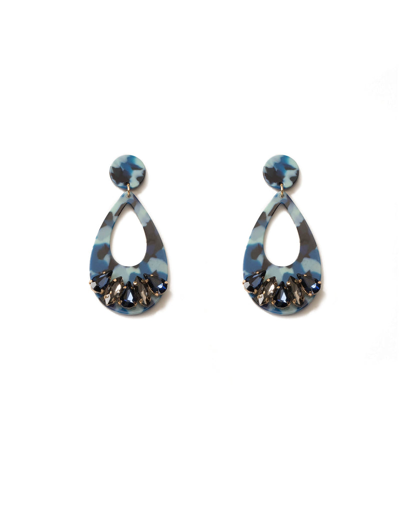 Blue Gold Tone Acrylic Crystal Teardrop Earrings