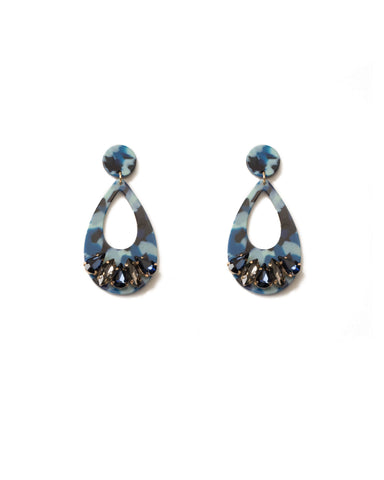 Blue Gold Tone Acrylic Crystal Teardrop Earrings
