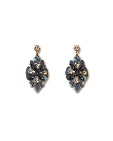 Blue Gold Tone Crystal Encrusted Acrylic Earrings