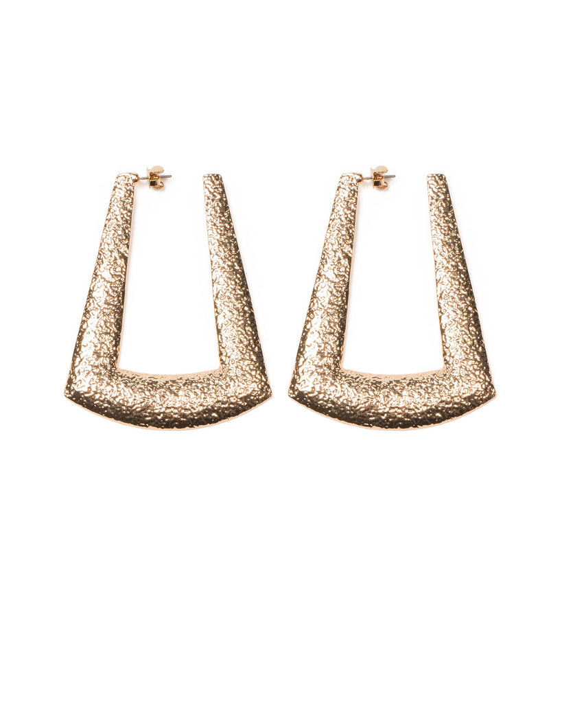 Gold Tone Textured Large Metal Geometric Hoop Earrings