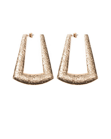 Gold Tone Textured Large Metal Geometric Hoop Earrings