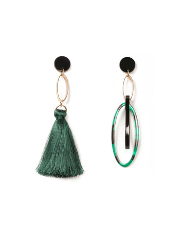 Green Gold Tone Mismatched Acrylic Drop Earrings