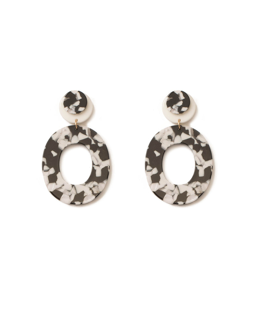 Monochrome Gold Tone Acrylic Oval Drop Earrings
