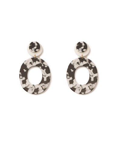 Monochrome Gold Tone Acrylic Oval Drop Earrings