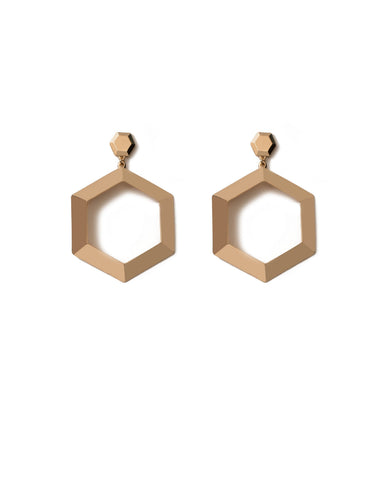 Gold Tone Oversize Metal Hexagon Drop Earrings