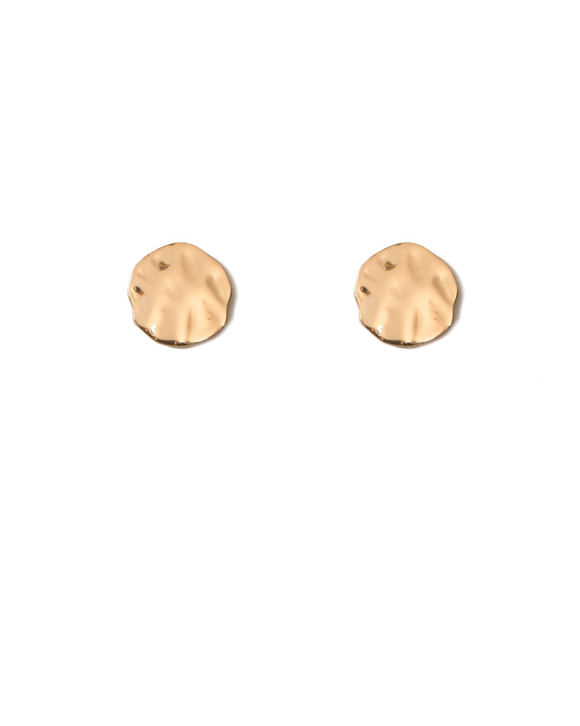 Gold Tone Beaten Metal Stud Earrings