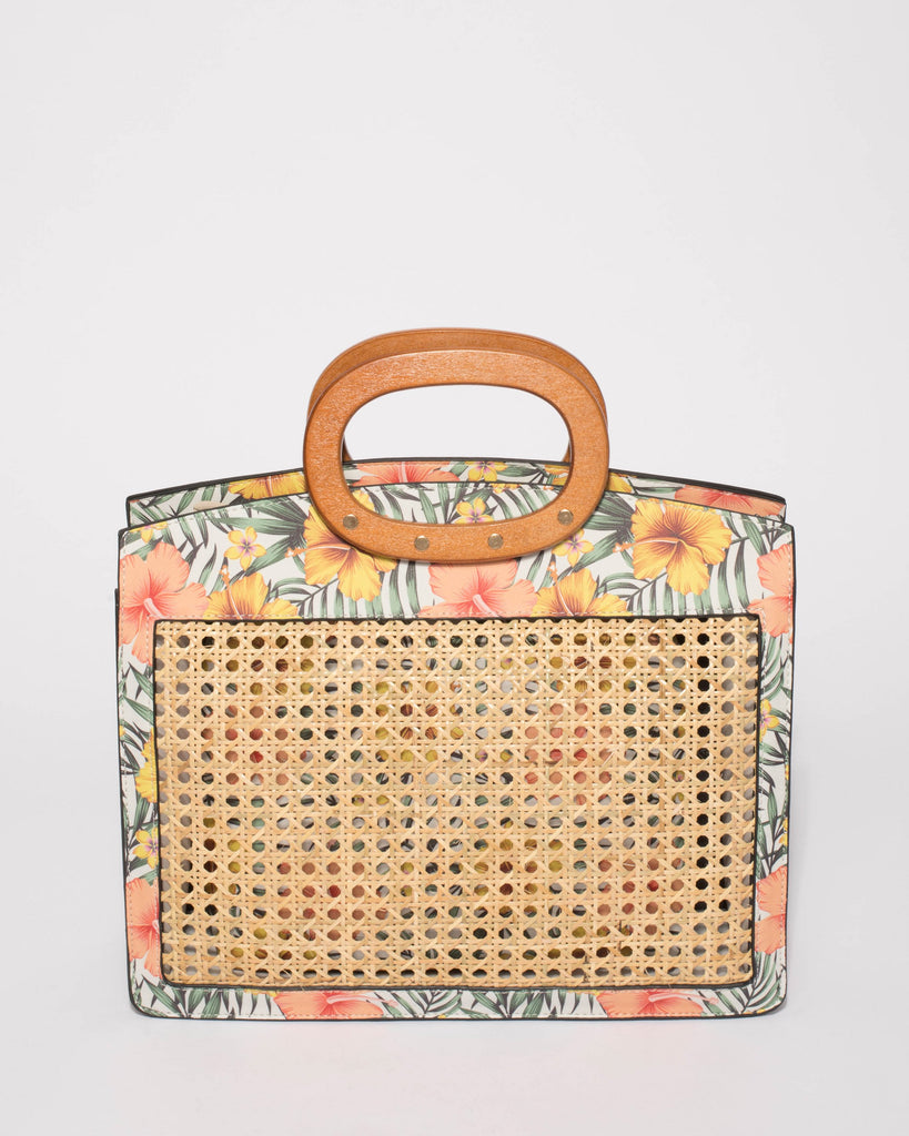 Floral Grace Weave Square Tote Bag
