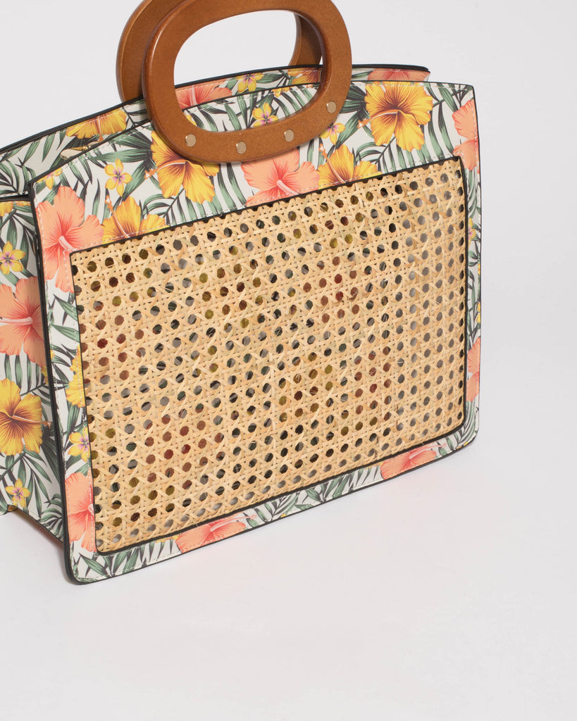 Floral Grace Weave Square Tote Bag