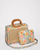 Floral Grace Weave Square Tote Bag