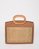 Tan Grace Weave Square Tote Bag