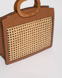 Tan Grace Weave Square Tote Bag