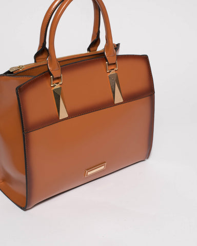 Tan Mila Square Tote Bag