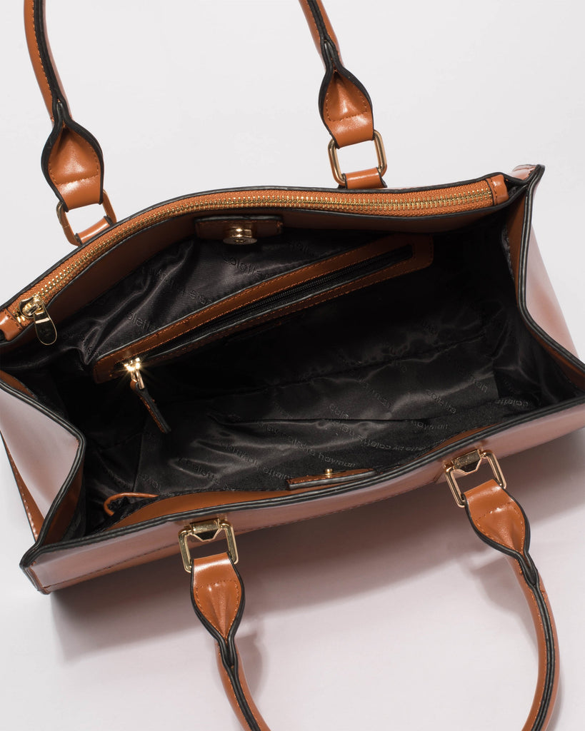 Tan Mila Square Tote Bag
