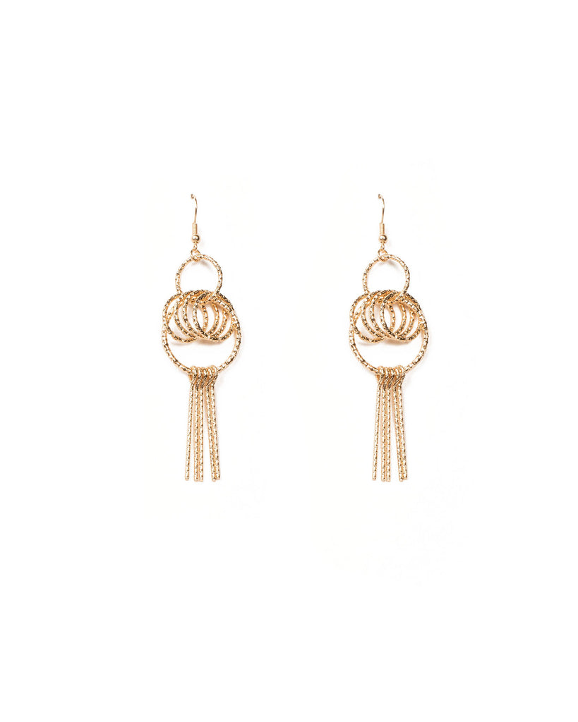 Gold Tone Textured Multi Circle Drop Earrings