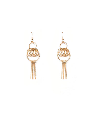 Gold Tone Textured Multi Circle Drop Earrings