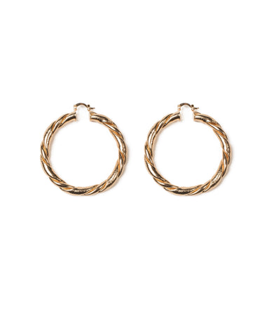 Gold Tone Twisted Sandblast Hoop Earrings