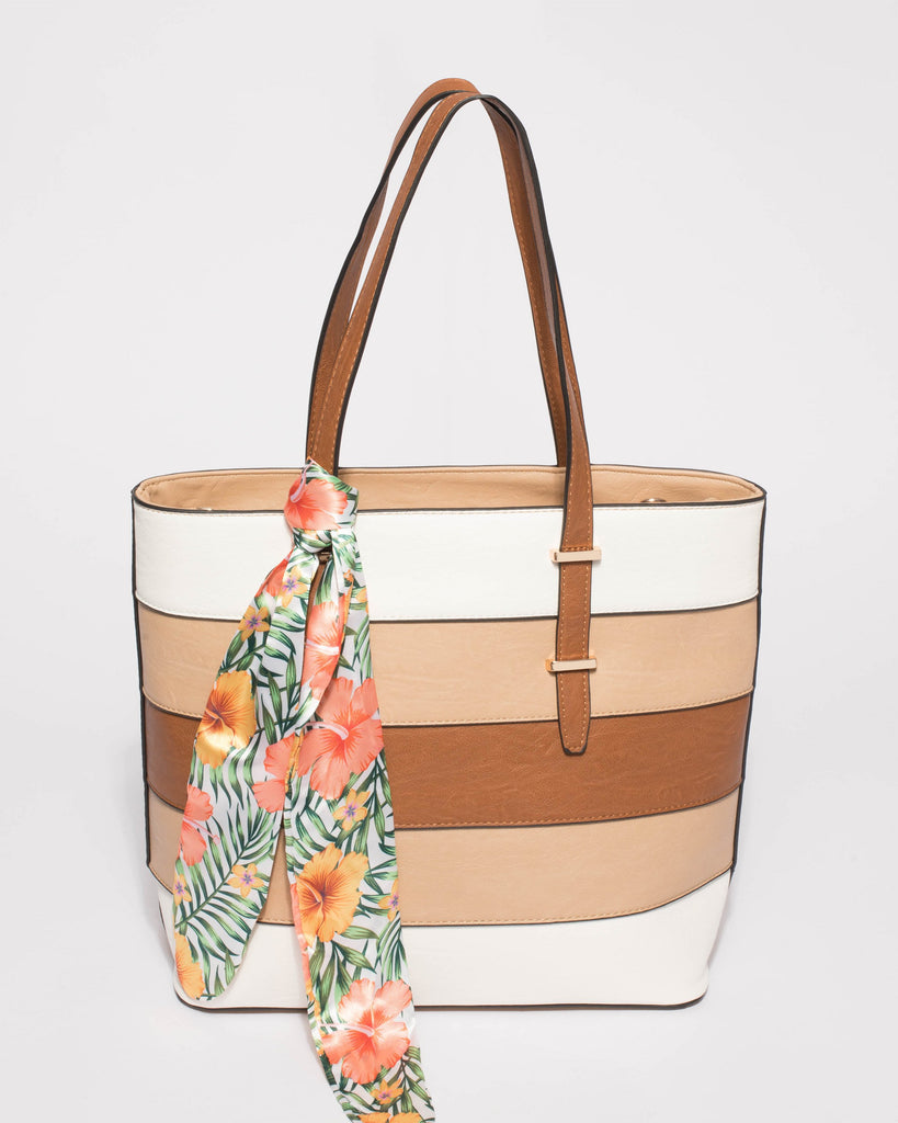 Multi Colour Panel Scarf Large Tote Bag