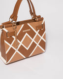 Tan And Caramel Stephanie Panel Tote Bag