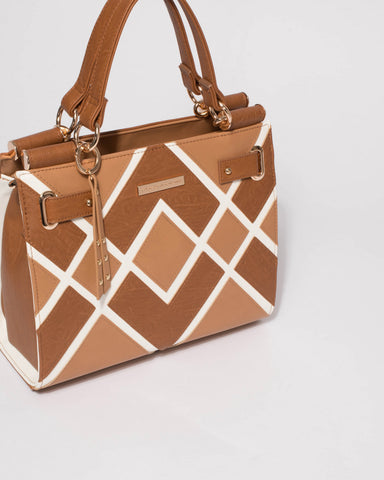 Tan And Caramel Stephanie Panel Tote Bag