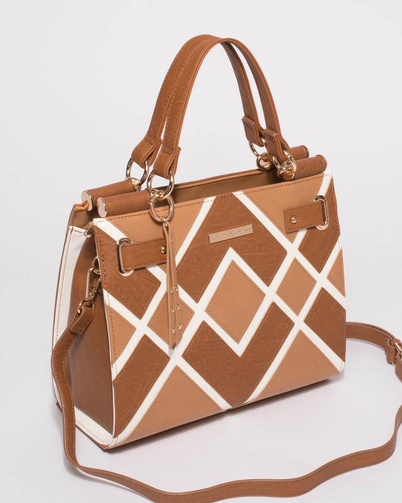 Tan And Caramel Stephanie Panel Tote Bag