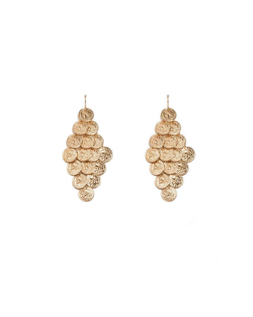 Gold Tone Mini Coin Drop Statement Earrings