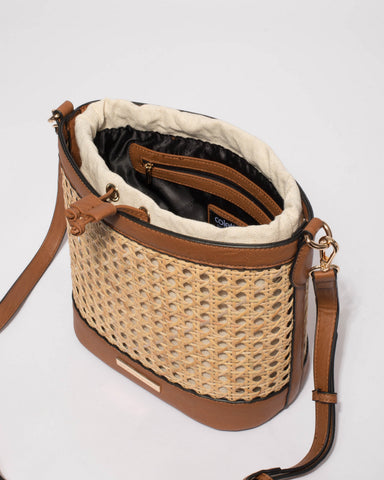 Tan Weave Clara Shoulder Bag