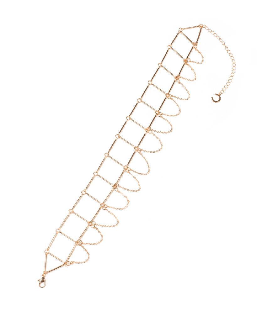 Gold Tone Multi Chain Choker Statement Necklace