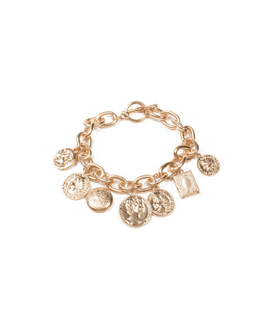 Gold Tone Coin Charms Chunky Chain Bracelet