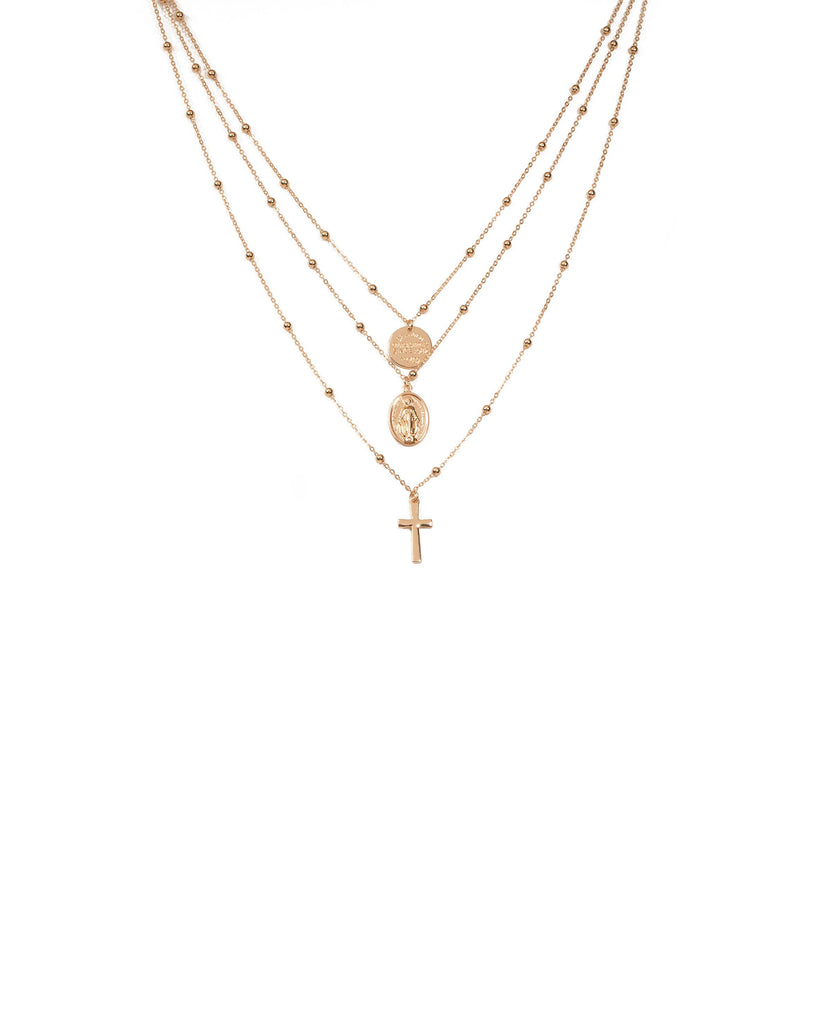 Gold Tone Charms And Beads Layered Necklace