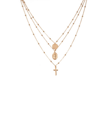 Gold Tone Charms And Beads Layered Necklace