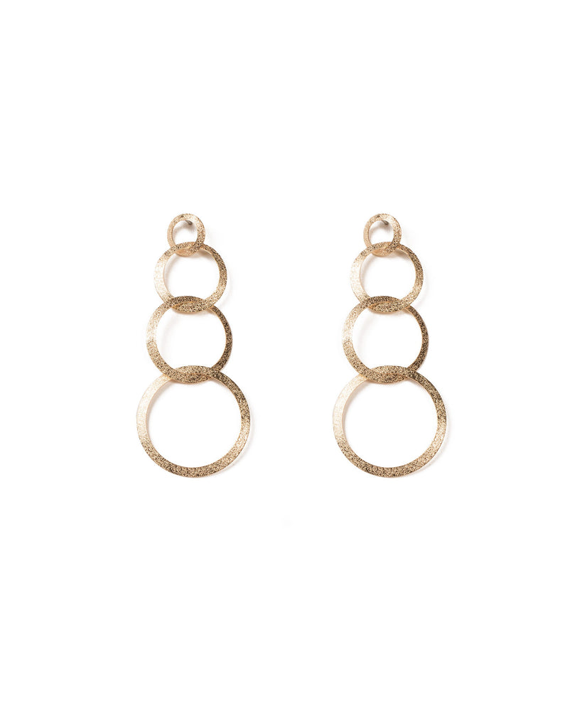 Gold Tone Sand Blast Circle Drop Earrings