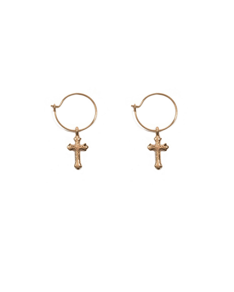 Gold Tone Mini Cross Hoop Earrings