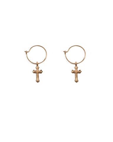 Gold Tone Mini Cross Hoop Earrings