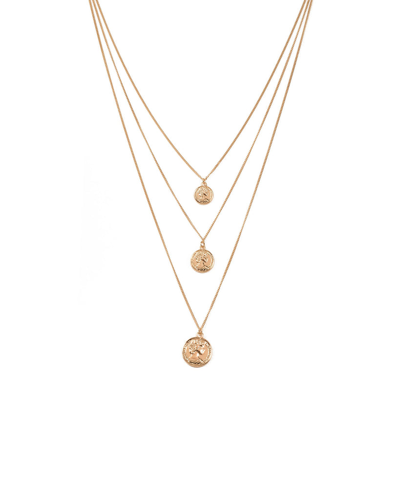 Gold Tone Layered Coin Statement Necklace