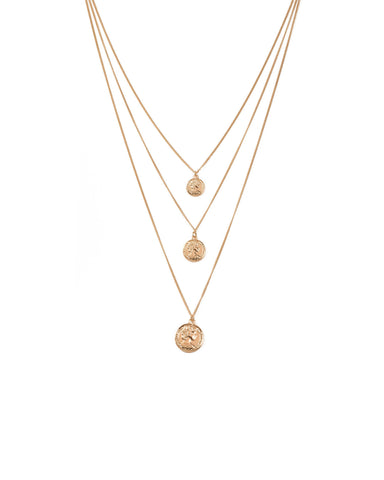 Gold Tone Layered Coin Statement Necklace