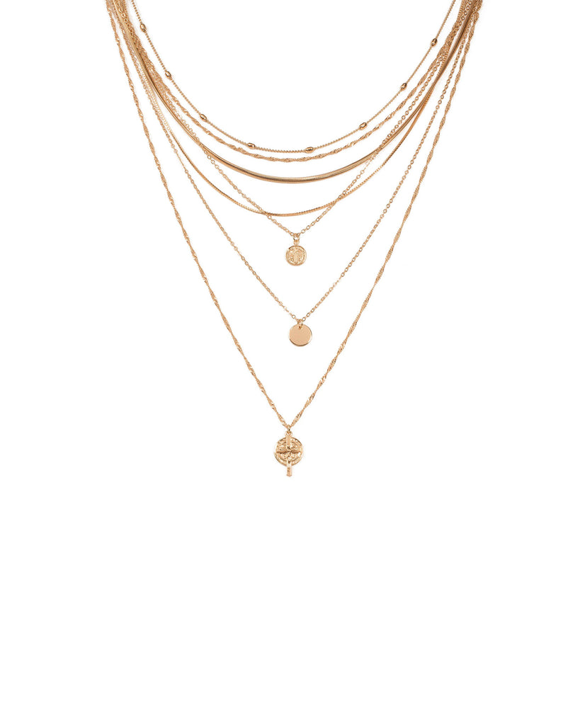Gold Tone Multi Chain Pendant Statement Necklace