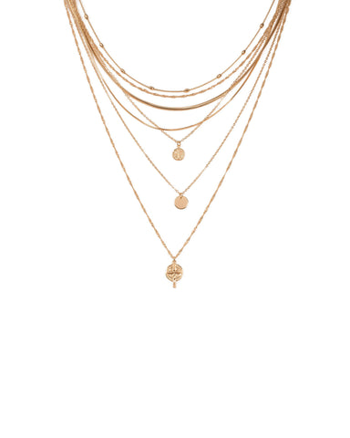 Gold Tone Multi Chain Pendant Statement Necklace