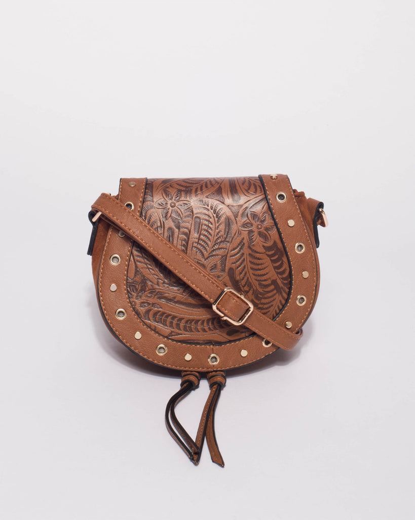 Tan Katie Mini Saddle Crossbody Bag