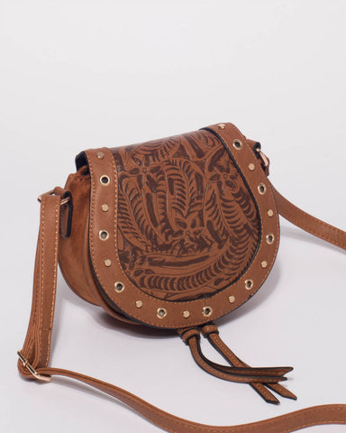 Tan Katie Mini Saddle Crossbody Bag