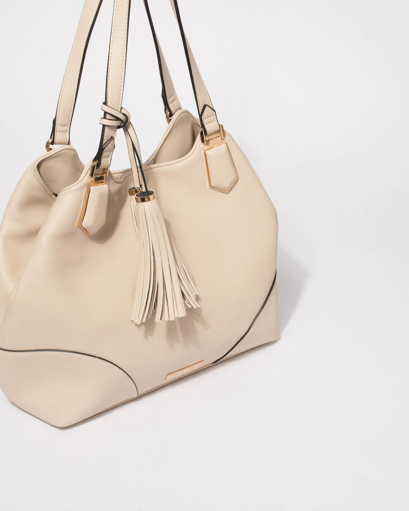 Ivory Katie Tassel Slouch Bag
