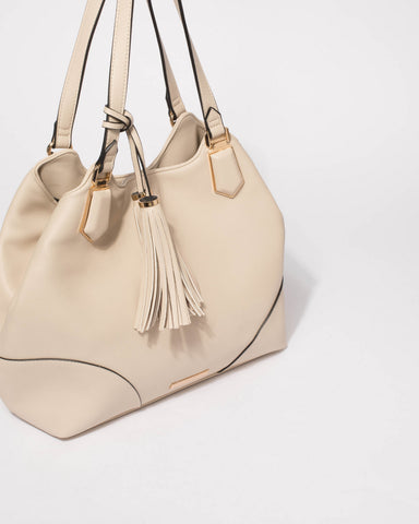 Ivory Katie Tassel Slouch Bag