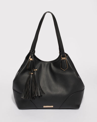 Black Katie Tassel Slouch Bag