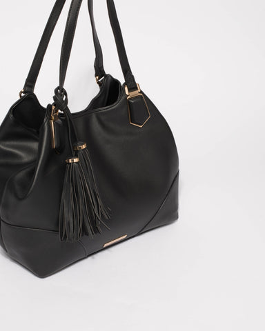 Black Katie Tassel Slouch Bag